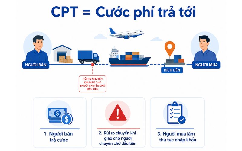 So sánh CPT với CIP, CFR, FCA và DAP