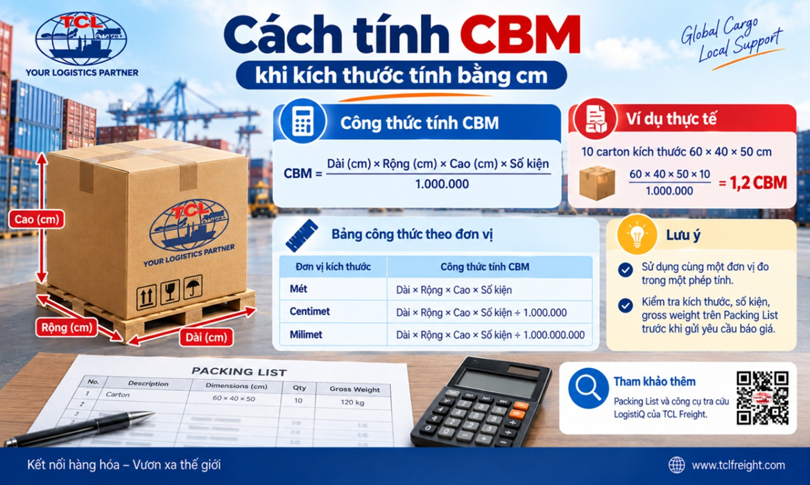 Cách tính CBM khi kích thước tính bằng cm