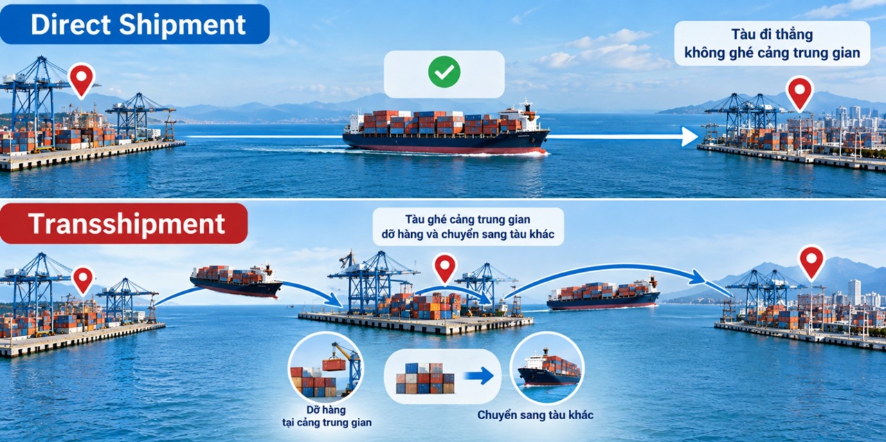 so sánh Direct Shipment và Transshipment